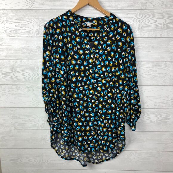 Cato Tops - Cato Women's Size 14/16W Printed V Neck Blouse Roll Tab Sleeves Shirt